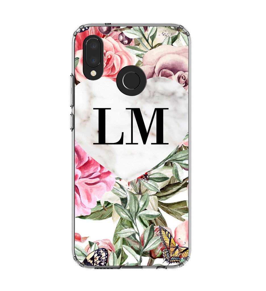 Personalised Floral Marble Heart Initials Huawei P20 Lite Case