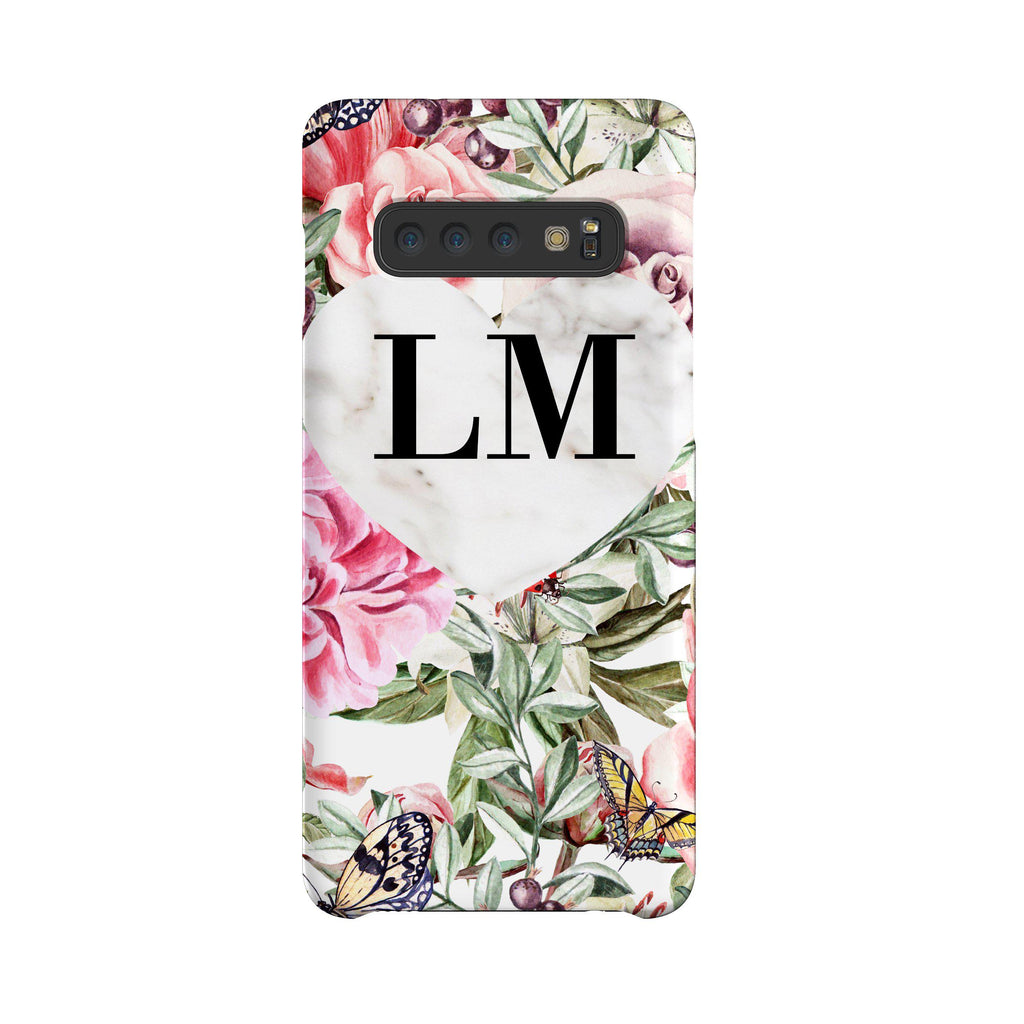 Personalised Floral Marble Heart Initials Samsung Galaxy S10 Plus Case