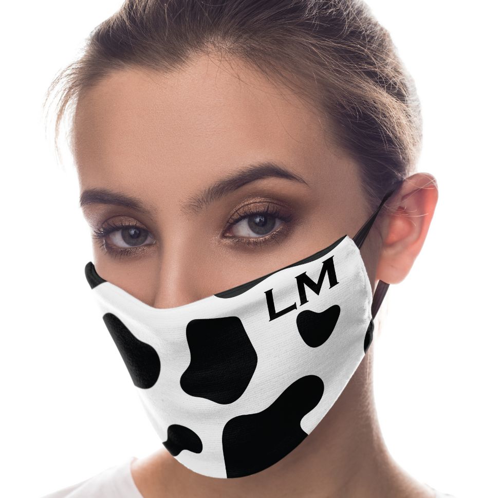 Personalised Cow Print Initials Reusable Face Mask