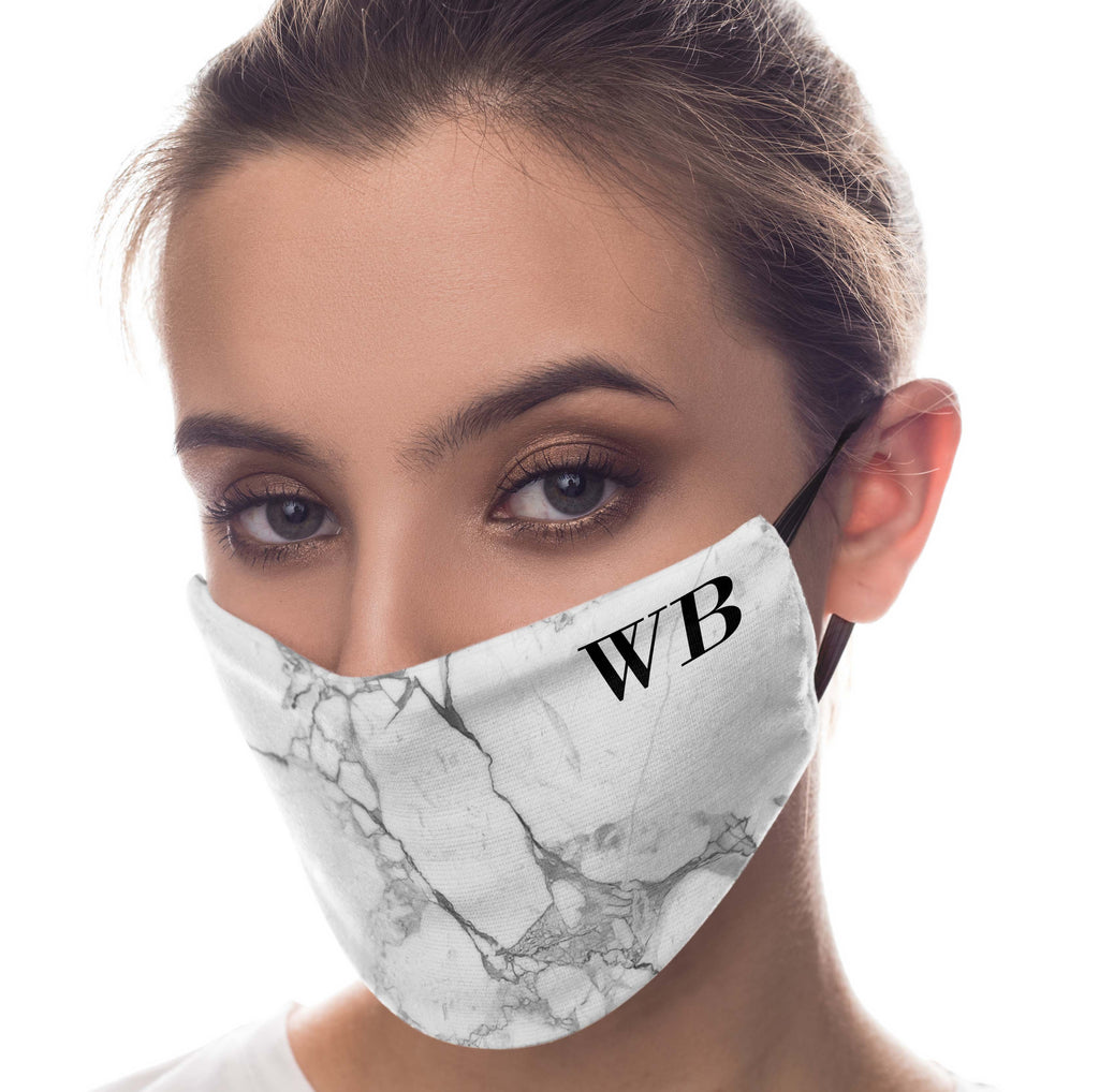 Personalised White x Black Marble Initials Reusable Face Mask
