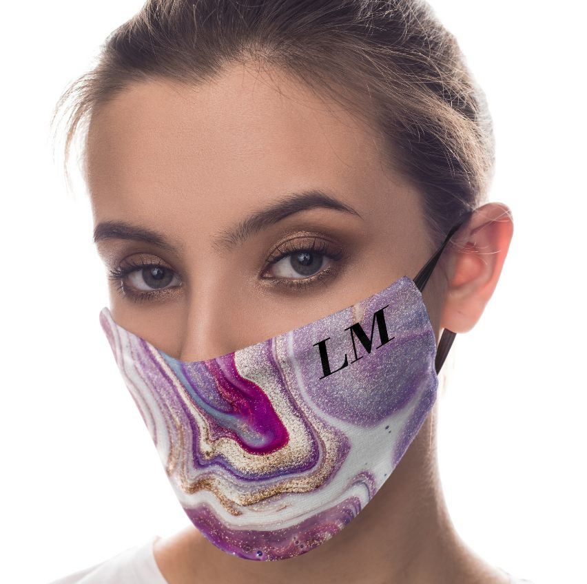 Personalised Violet Marble Initials Reusable Face Mask