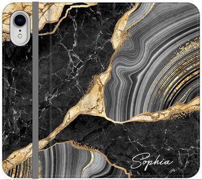Personalised Black and Gold Marble Name iPhone XR Case
