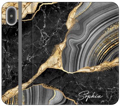 Personalised Black and Gold Marble Name iPhone XS Max Case