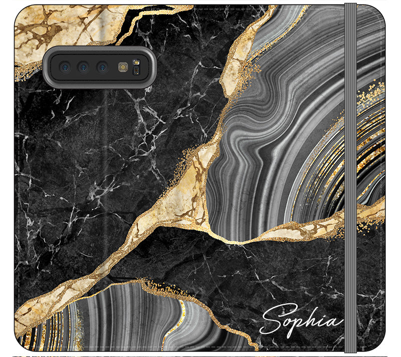 Personalised Black and Gold Marble Name Samsung Galaxy S10 Case