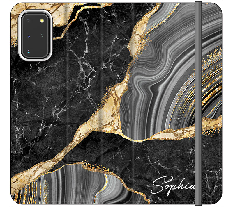 Personalised Black and Gold Marble Name Samsung Galaxy S20 Plus Case