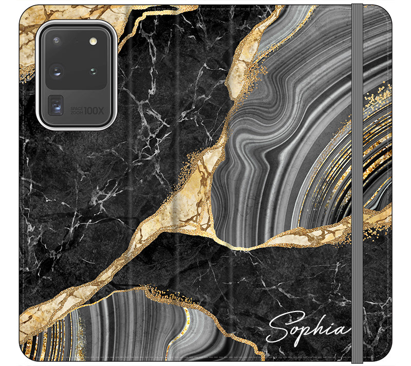 Personalised Black and Gold Marble Name Samsung Galaxy S20 Ultra Case