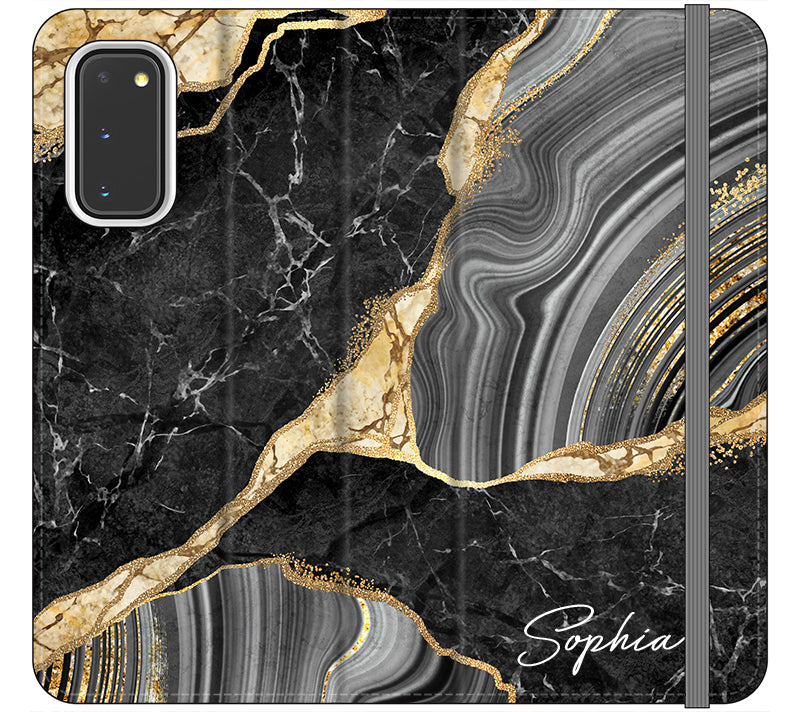 Personalised Black and Gold Marble Name Samsung Galaxy S20 Case