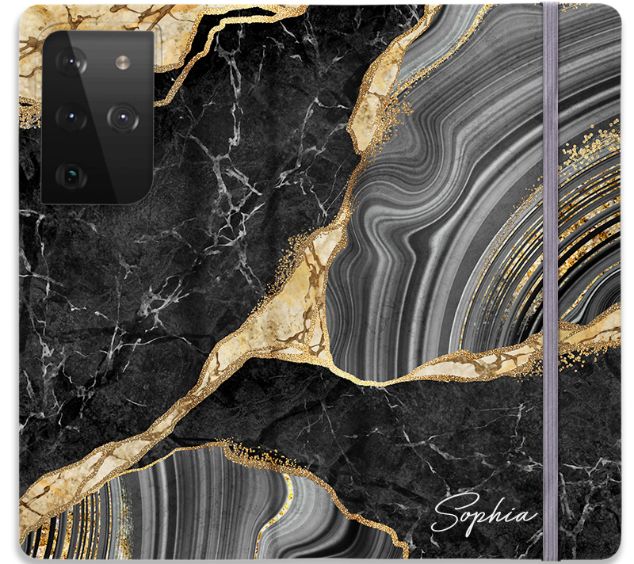Personalised Black and Gold Marble Name Samsung Galaxy S21 Ultra Case