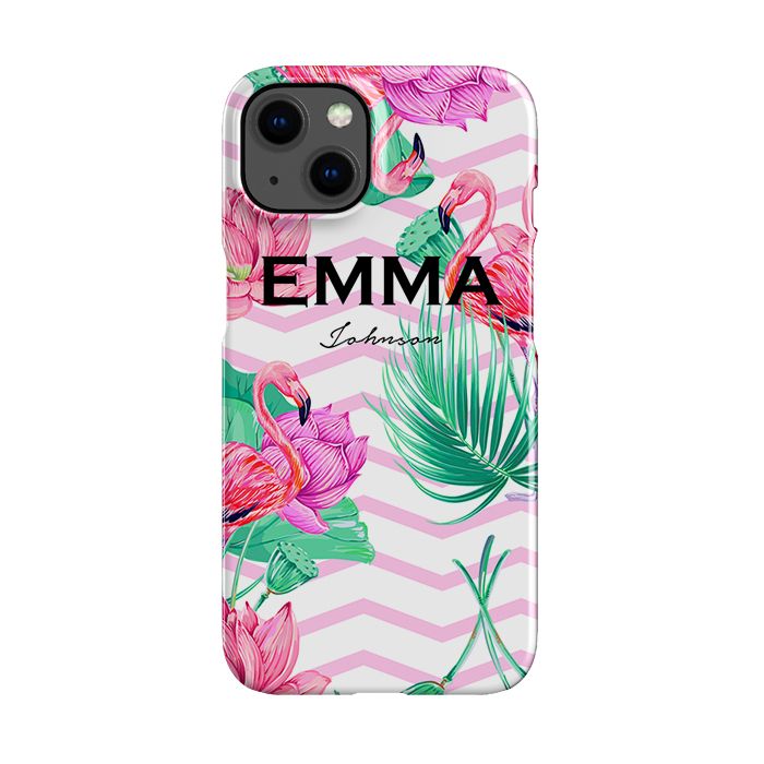 Personalised Flamingo Name iPhone 13 Mini Case