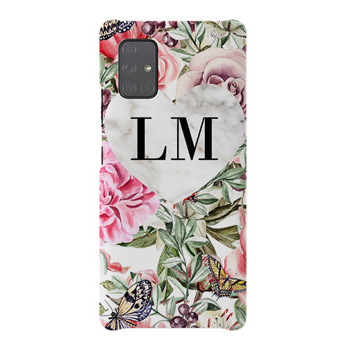 Personalised Floral Marble Heart Initials Samsung Galaxy A51 Case