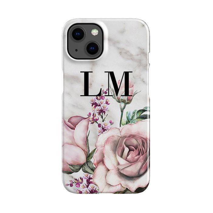 Personalised Floral Rose x Marble Initials iPhone 13 Case