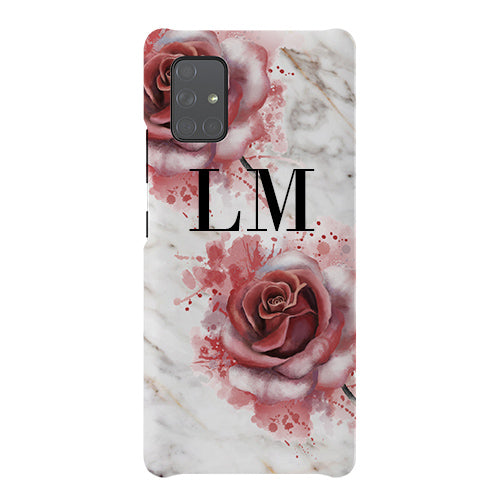 Personalised Floral Rose x White Marble Initials Samsung Galaxy A71 Case