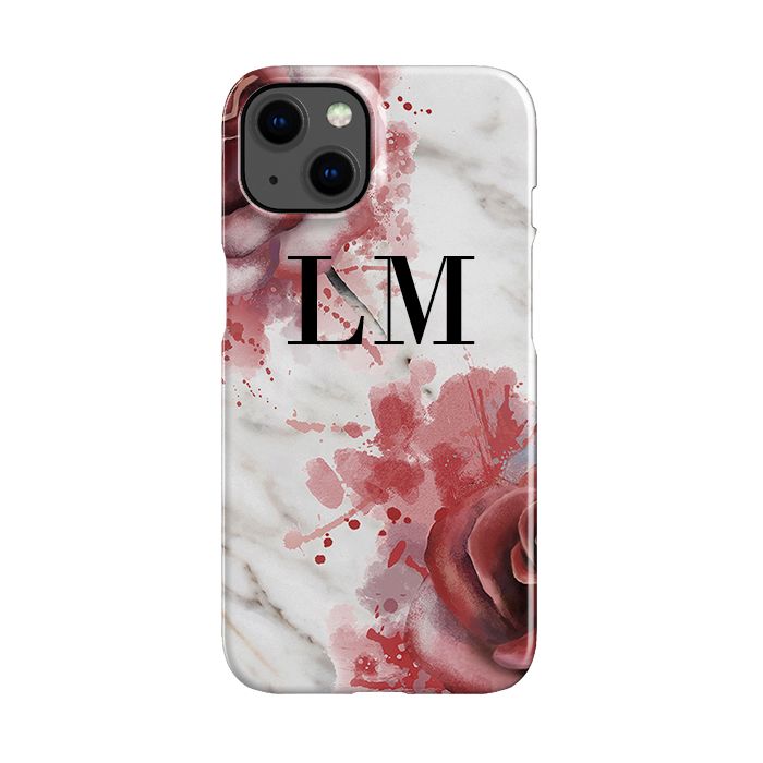 Personalised Floral Rose x White Marble Initials iPhone 15 Case