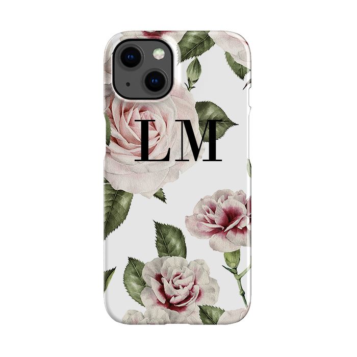 Personalised White Floral Rose Initials iPhone 14 Plus Case