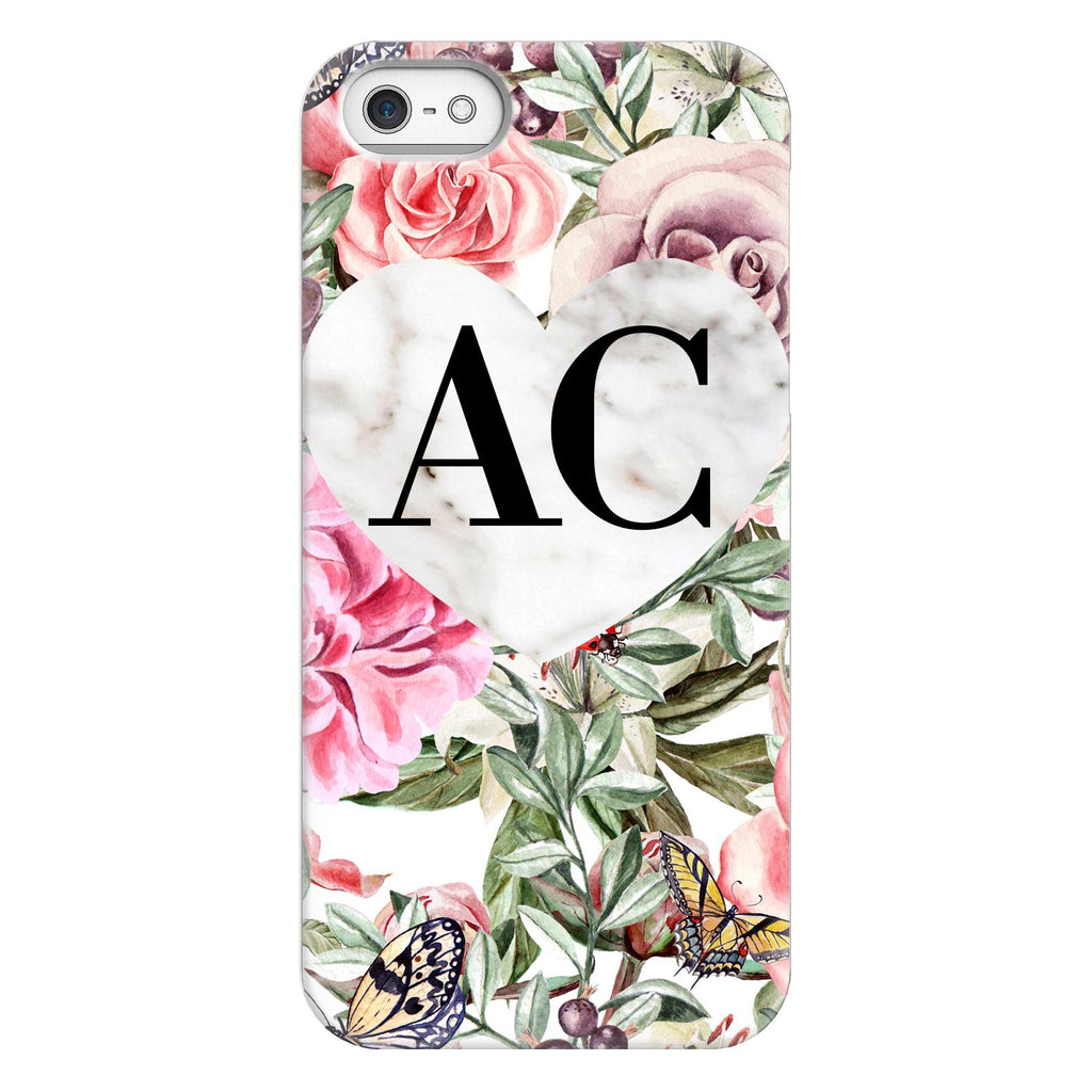 Personalised Floral Marble Heart Initials iPhone 5/5s/SE (2016) Case
