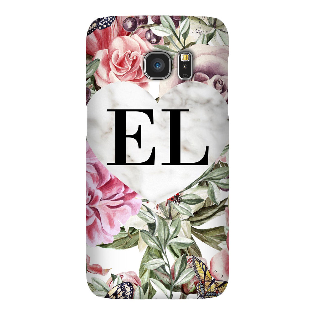 Personalised Floral Marble Heart Initials Samsung Galaxy S7 Case
