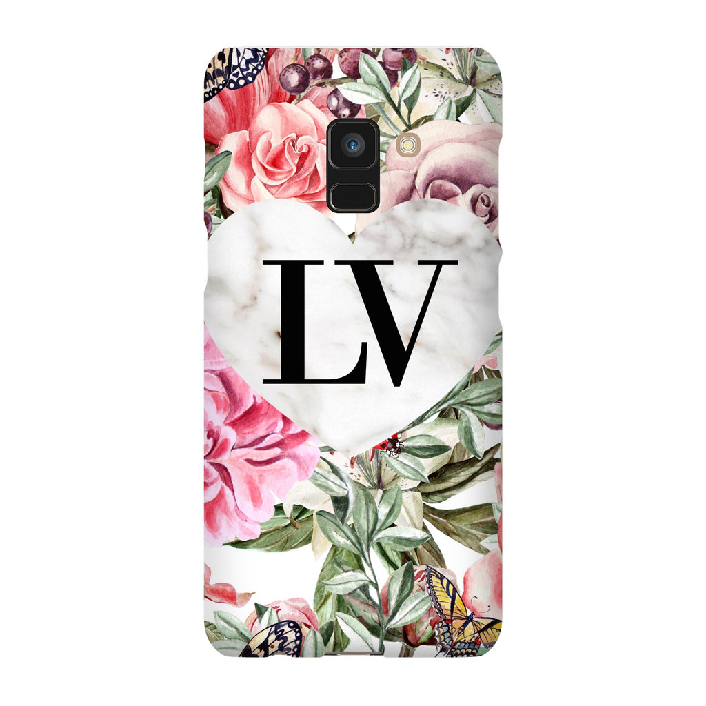 Personalised Floral Marble Heart Initials Samsung Galaxy A8 Case