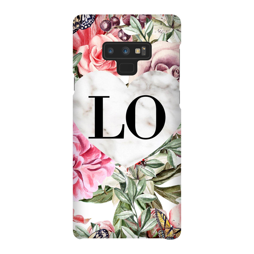 Personalised Floral Marble Heart Initials Samsung Galaxy Note 9 Case