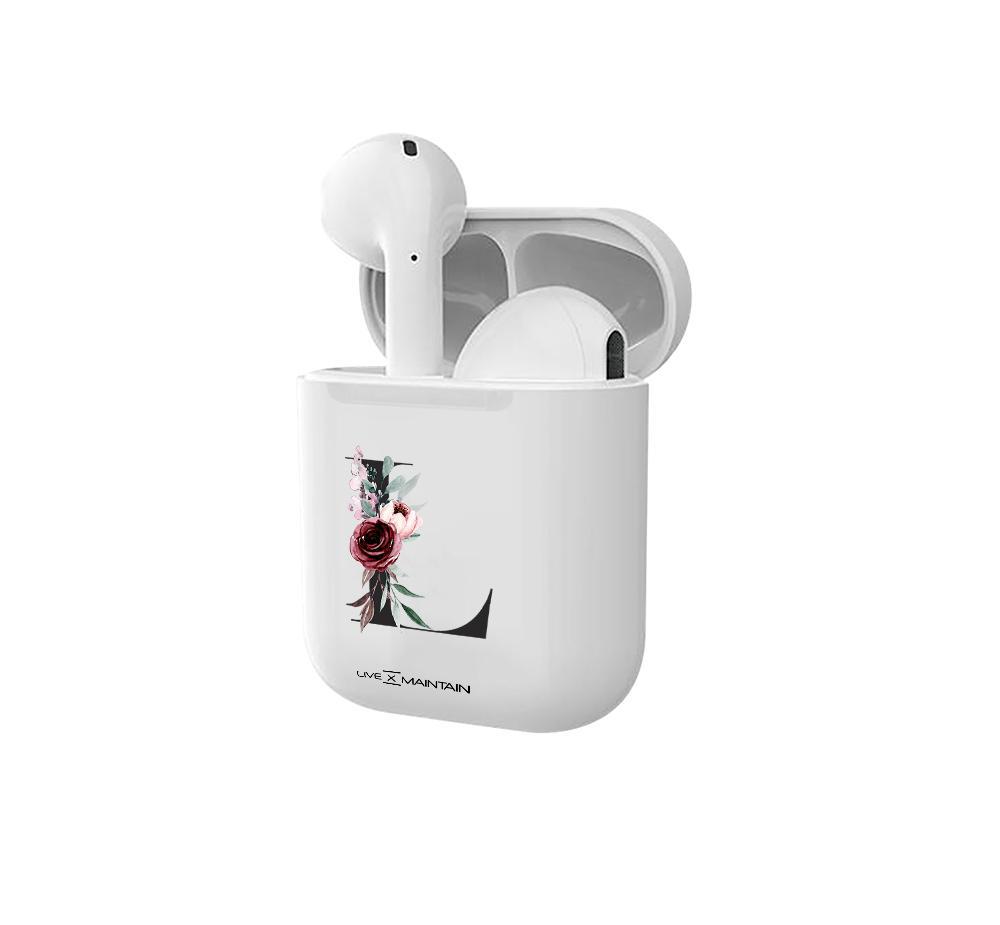 Personalised Floral Initial Smart Earbuds