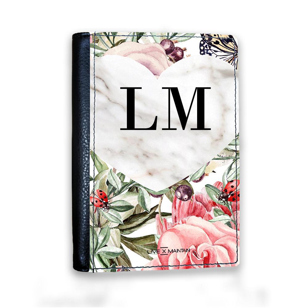 Personalised Floral Marble Heart Initials Passport Cover