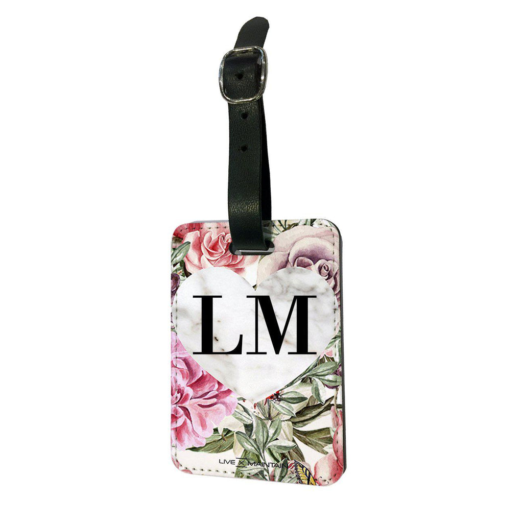Personalised Floral Marble Heart Initials Luggage Tag