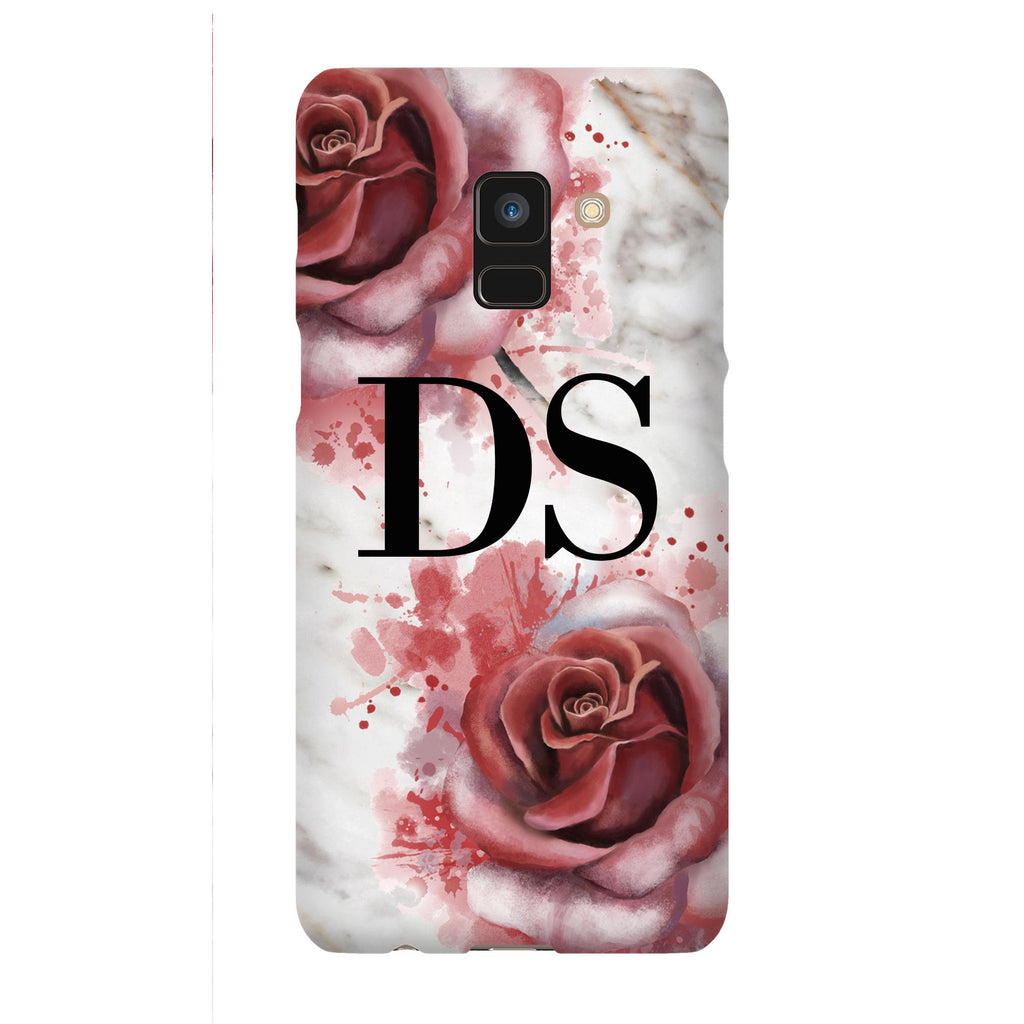 Personalised Floral Rose x White Marble Initials Samsung Galaxy A8 Case