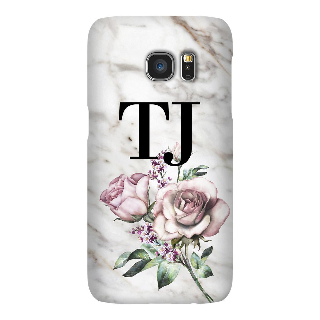 Personalised Floral Rose x Marble Initials Samsung Galaxy S7 Case