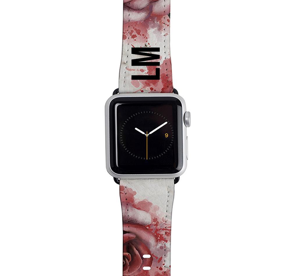 Personalised Floral Rose x White Marble Apple Watch Strap