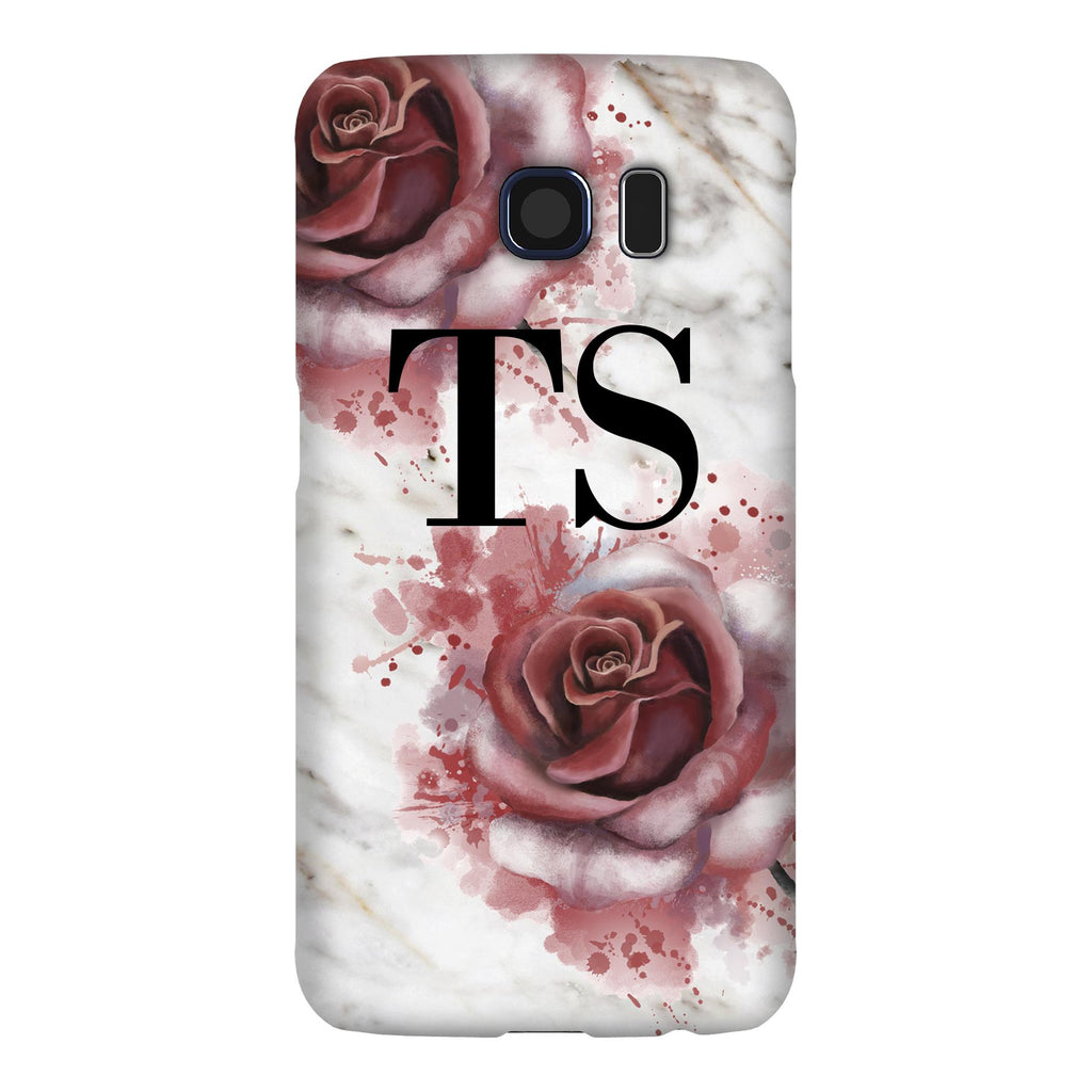 Personalised Floral Rose x White Marble Initials Samsung Galaxy S6 Case