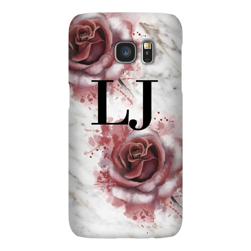 Personalised Floral Rose x White Marble Initials Samsung Galaxy S7 Case
