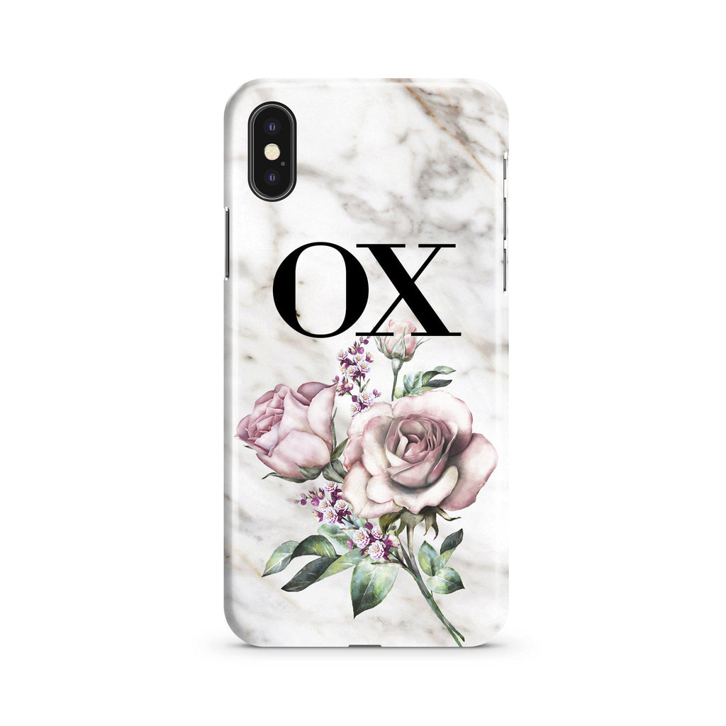 Personalised Floral Rose x Marble Initials iPhone XS Case
