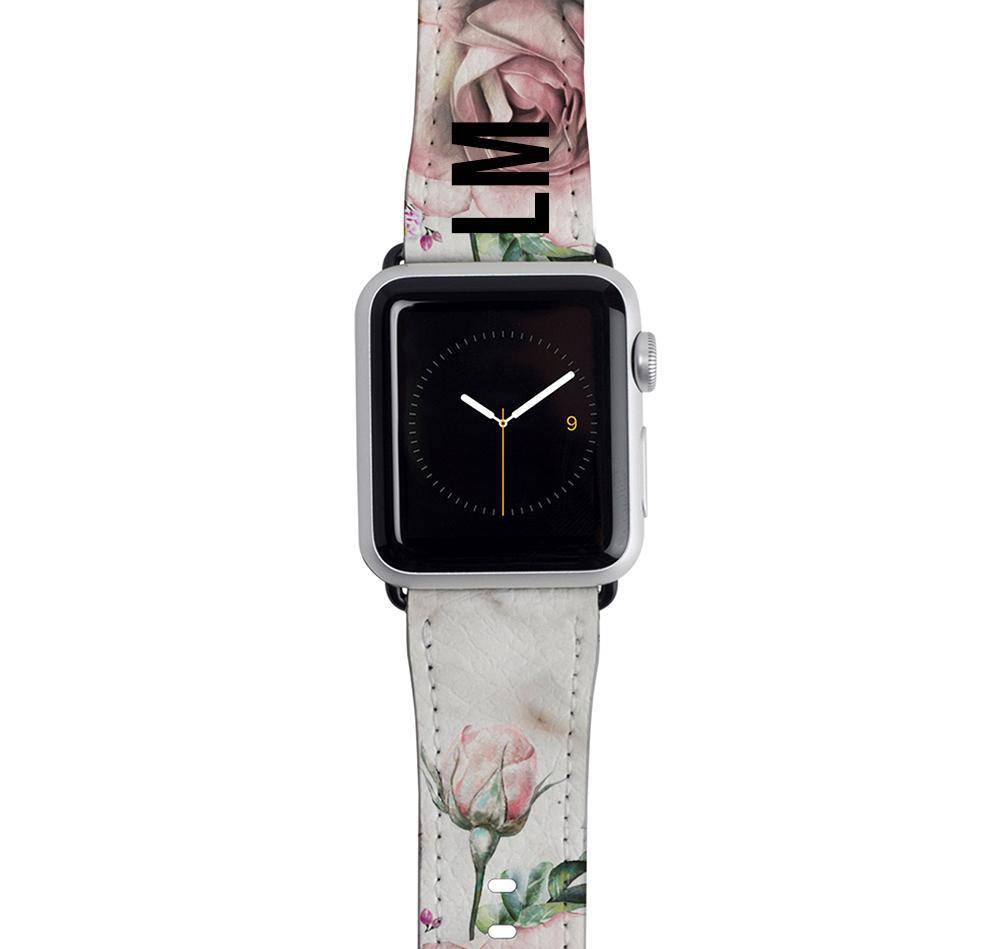 Personalised Floral Rose x Marble Apple Watch Strap