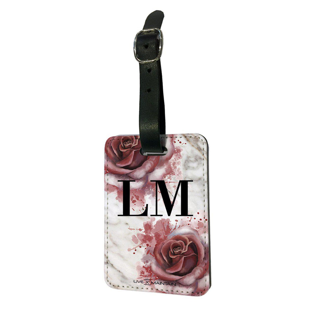 Personalised Floral Rose x White Marble Initials Luggage Tag
