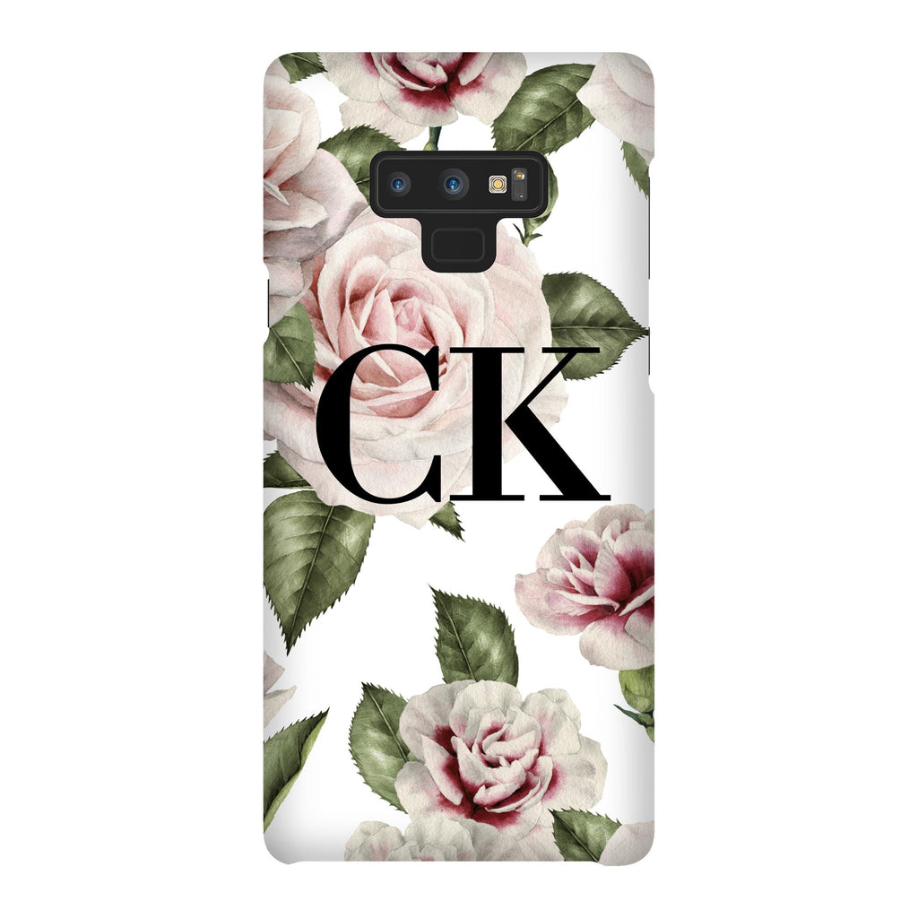 Personalised White Floral Rose Initials Samsung Galaxy Note 9 Case