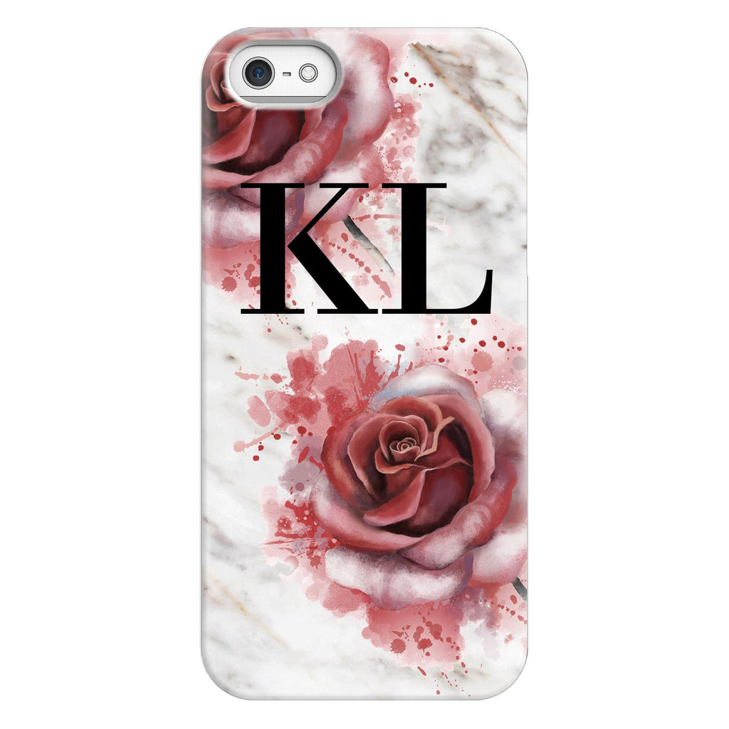 Personalised Floral Rose x White Marble Initials iPhone 5/5s/SE (2016) Case