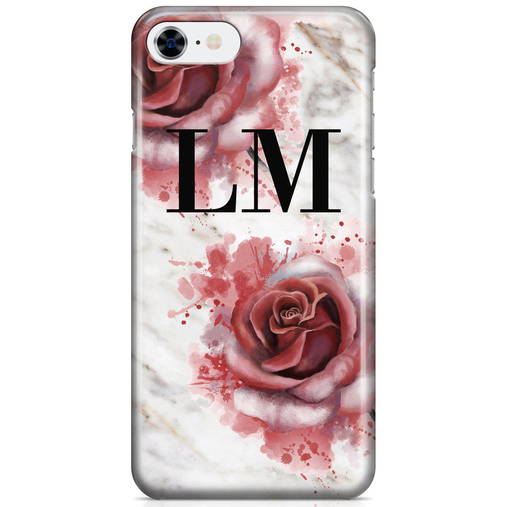 Personalised Floral Rose x White Marble Initials iPhone SE Case