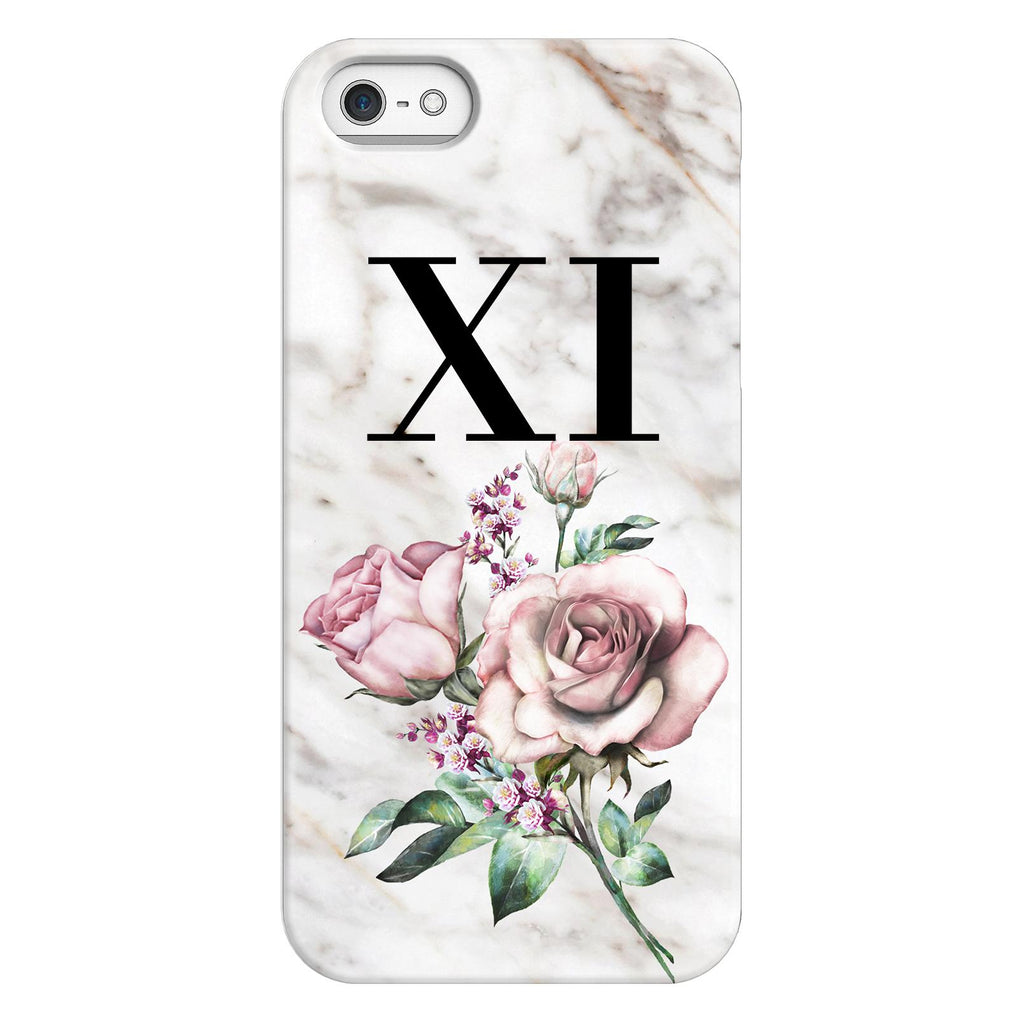 Personalised Floral Rose X Marble Initials iPhone 5/5s/SE (2016) Case