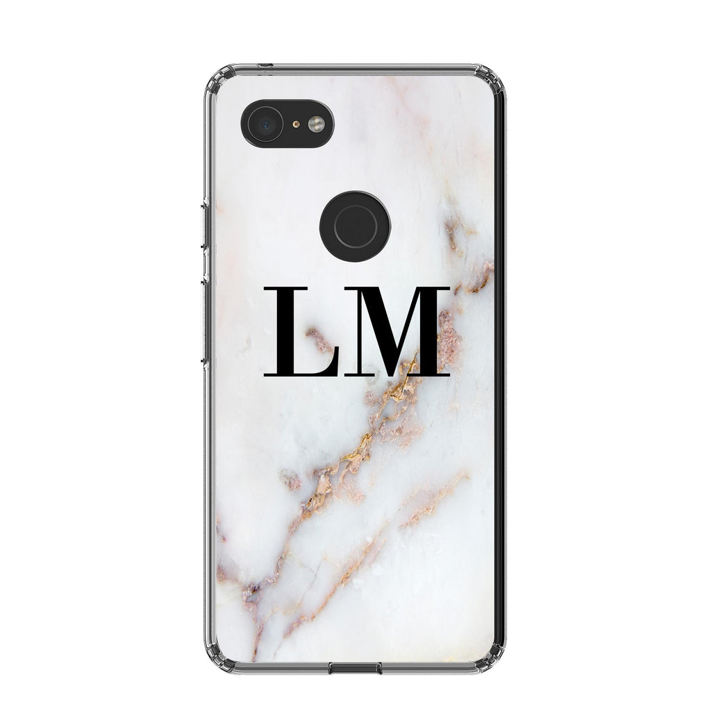 Personalised Gold Stained Marble Initials Google Pixel 3 XL Case