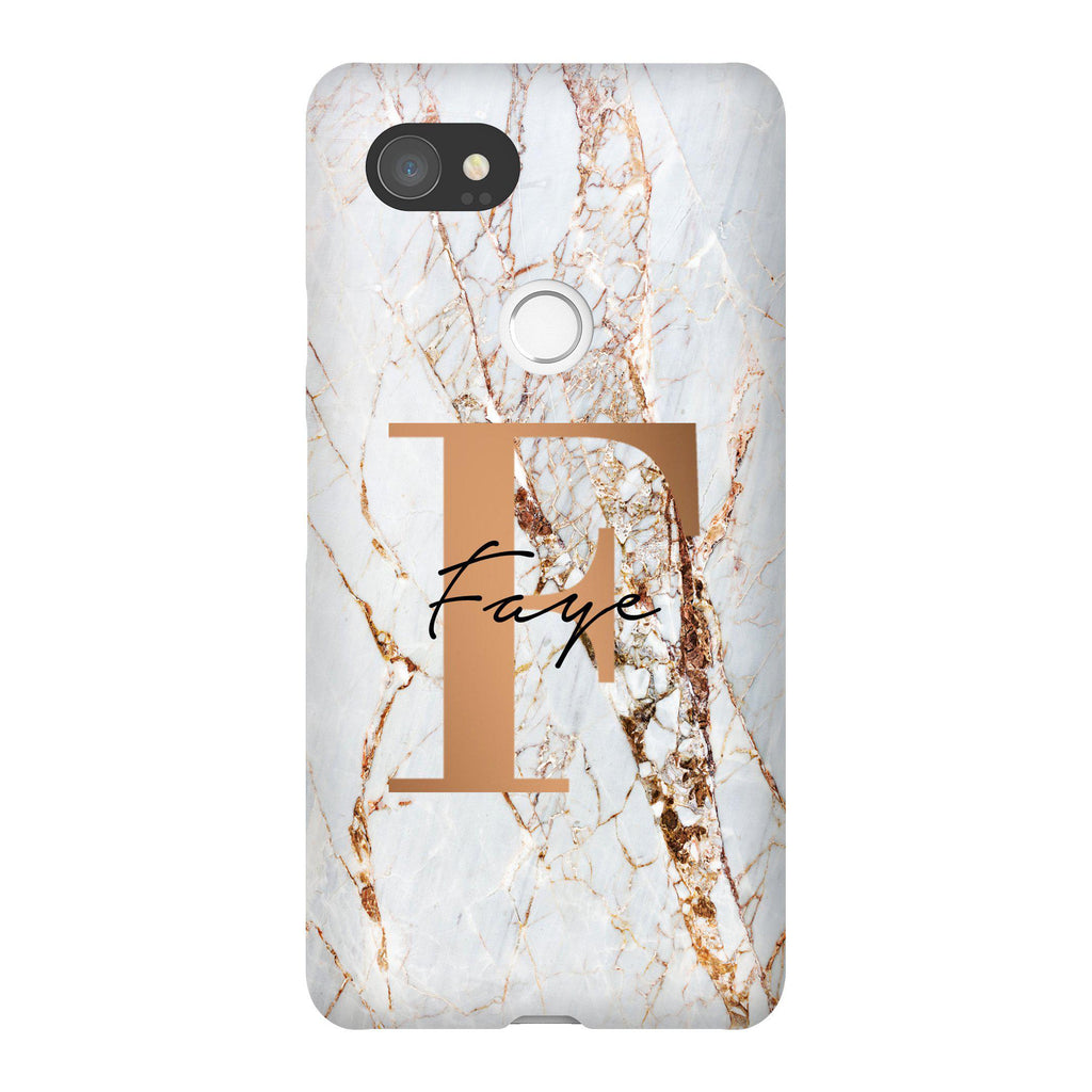 Personalised Cracked Marble Bronze Initials Google Pixel 2 XL Case