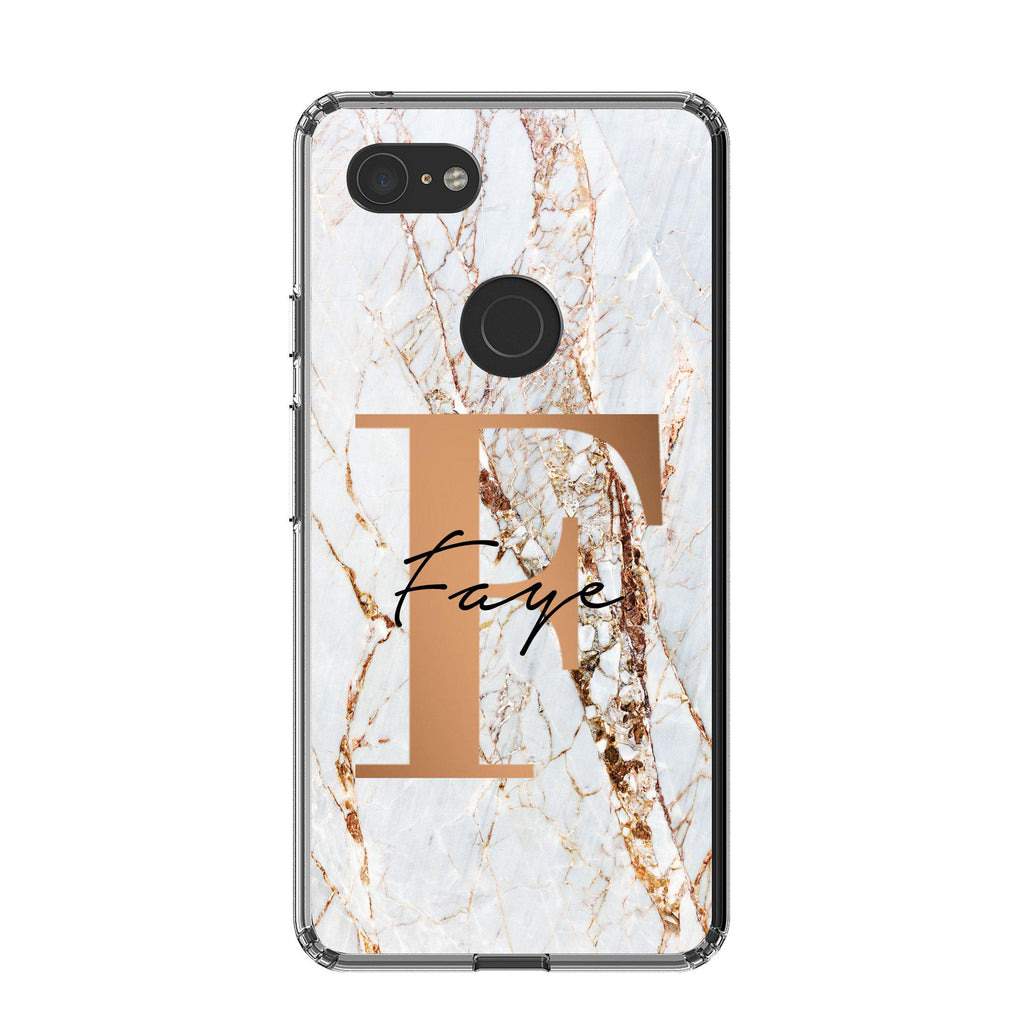 Personalised Cracked Marble Bronze Initials Google Pixel 3 XL Case