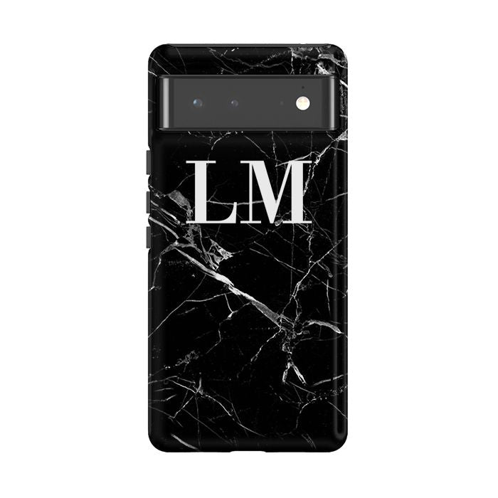Personalised Black Marble Initials Google Pixel 7 Case