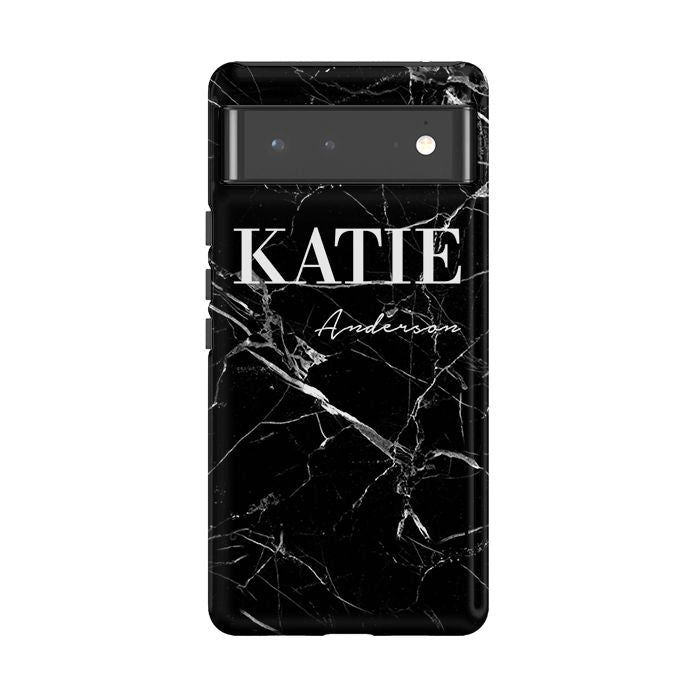 Personalised Black Marble Name Google Pixel 6 Case