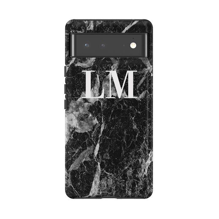 Personalised Black Stone Marble Initials Google Pixel 6 Case