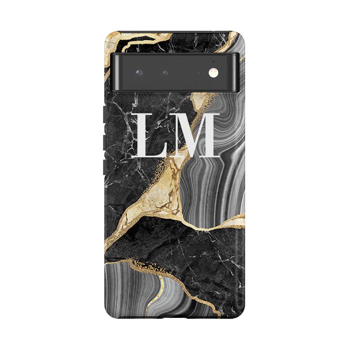Personalised Black and Gold Marble Name Google Pixel 6 Case