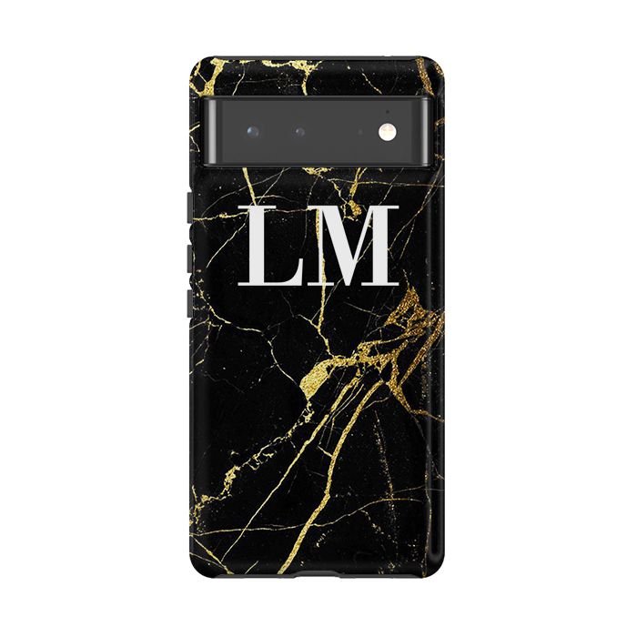 Personalised Black x Gold Marble Initials Google Pixel 6 Case