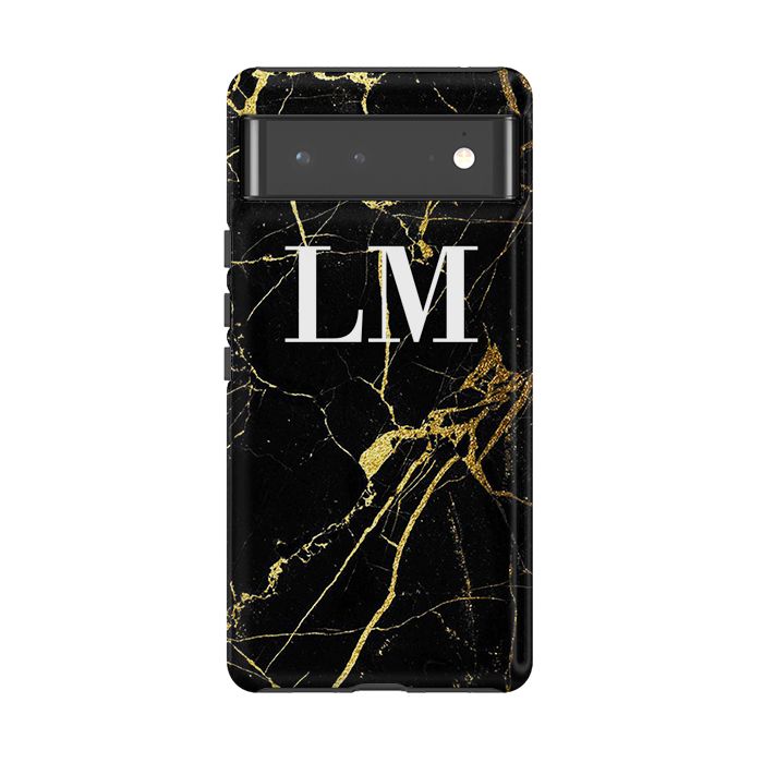 Personalised Black x Gold Marble Initials Google Pixel 8 Pro Case