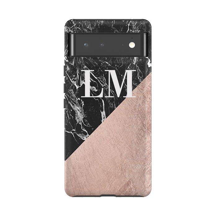 Personalised Black x Rose Gold Marble Google Pixel 7 Case