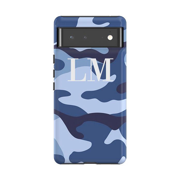 Personalised Cobalt Blue Camouflage Initial Google Pixel 6 Case