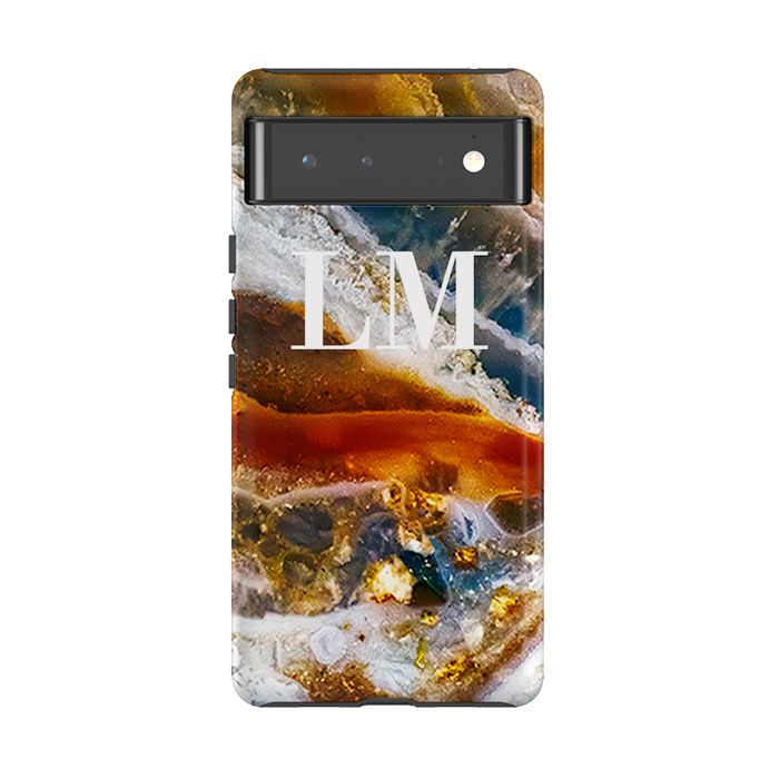 Personalised Colored Stone Marble Initials Google Pixel 6 Case