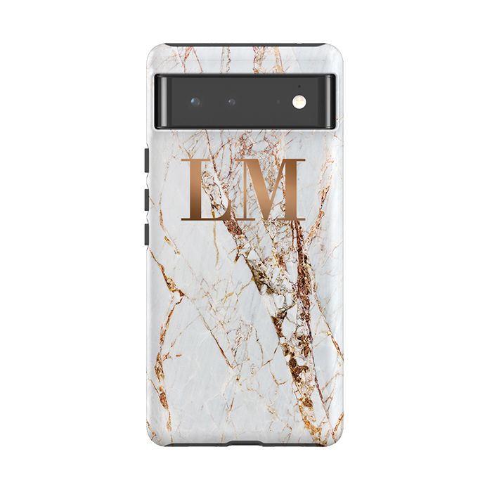 Personalised Cracked Marble Bronze Initials Google Pixel 6 Case